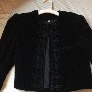 Cropped Jacket Black Velour Velvet Vintage Embroidered